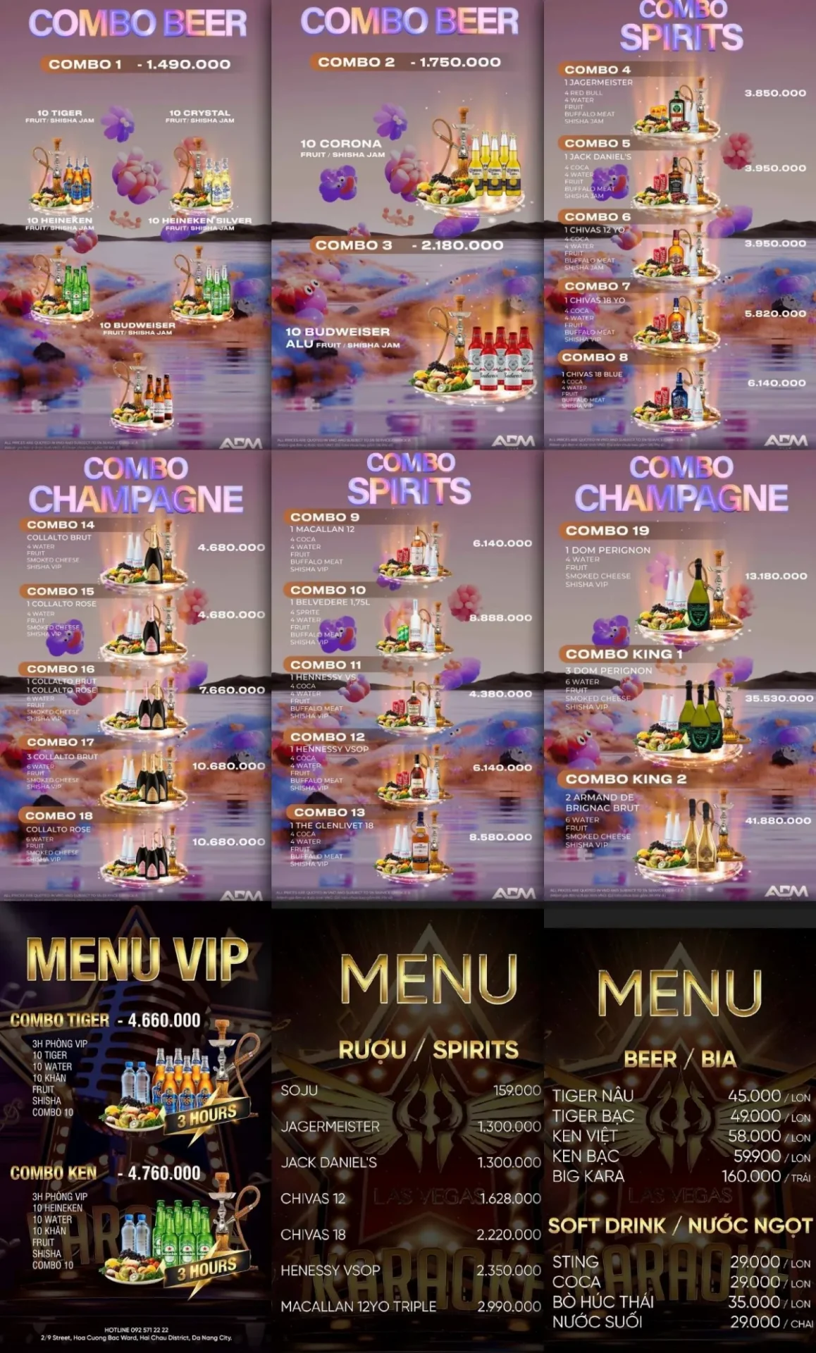 다낭 ADM클럽 주류 콤보와 가격 메뉴